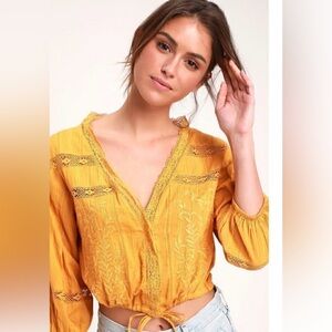 Free People Follow Your Heart Golden Harvest Embroidered Blouse Medium